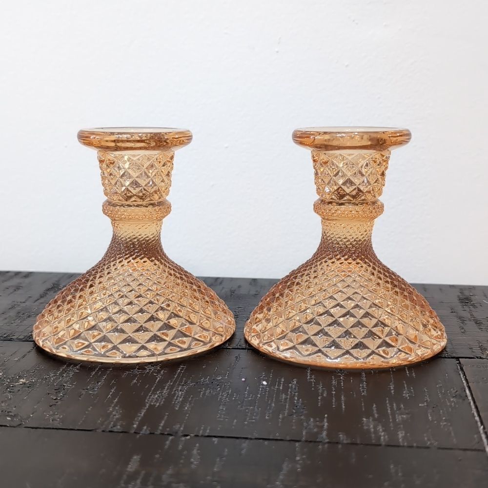 Set of 2 Vintage Westmoreland English Hobnail Candlesticks Depression Glass